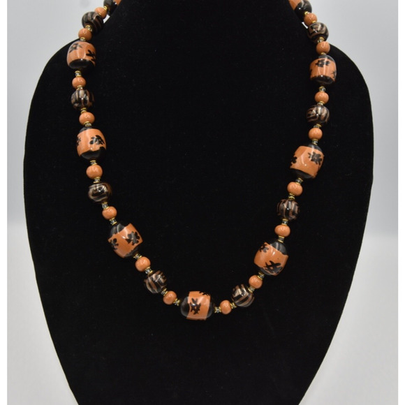 Kazuri Kenya Hand Crafted Fair Trade Black & Brown Beaded Statement Necklace - Picture 2 of 5